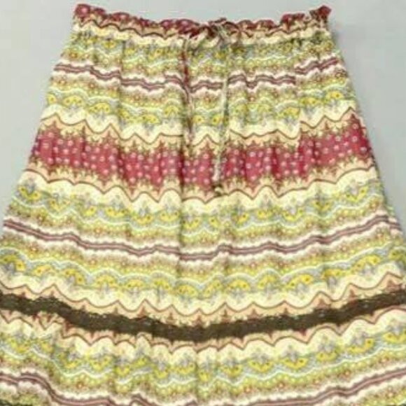Boho Multi Color Printed Maxi Skirt With Lace Hem - Picture 2 of 3
